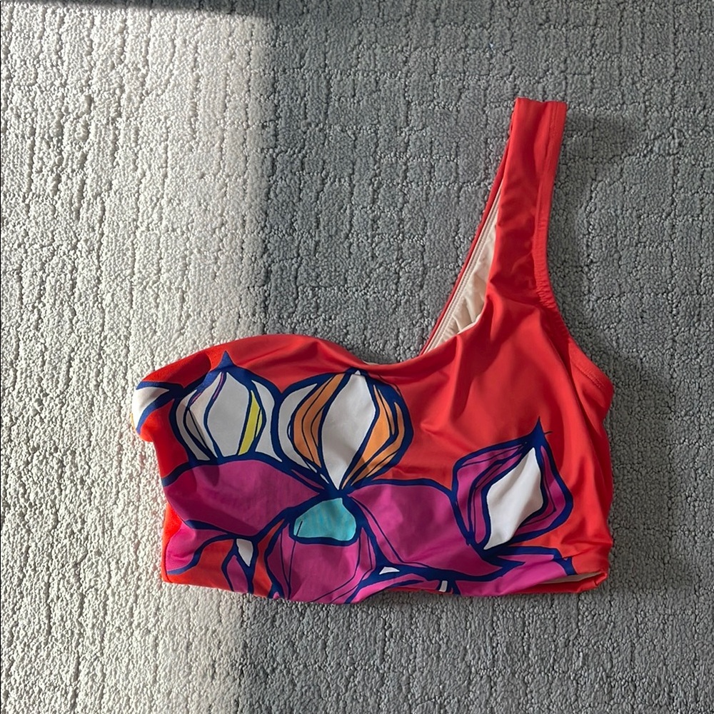 Red and Pink Asymmetrical Bikini Top Swim